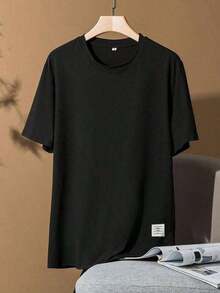 Men's Summer T-Shirt With Dropped Shoulders And Solid Color - 黑色 - 查看 6