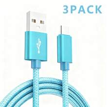 1~3件 USB Type-C 快充線，尼龍編織，3.3英尺/6.6英尺/10英尺長度，USB-A 轉 USB-C 充電線，相容於 Galaxy S25/24/S23/S22/S21 手機，相容於 16/16 Pro Max/15/15 Plus/15 Pro/15 Pro Max，手機配件/汽車配件，粉紅色，C-Type 快充線 - 彩色 - 查看 33