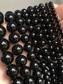 YAUKIA 1串黑色瑪瑙珠，天然石珠串，多尺寸天然石珠，適用於DIY珠寶製作手鍊項鍊 - 黑色 - 查看 1