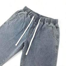 Disney Official Authorization | Women's Drawstring Straight-Leg Jeans, Featured With Disney Character Themed Printed Patterns, All-Season Versatile Street Casual Style Outfit. - 淺色水洗藍 - 查看 4