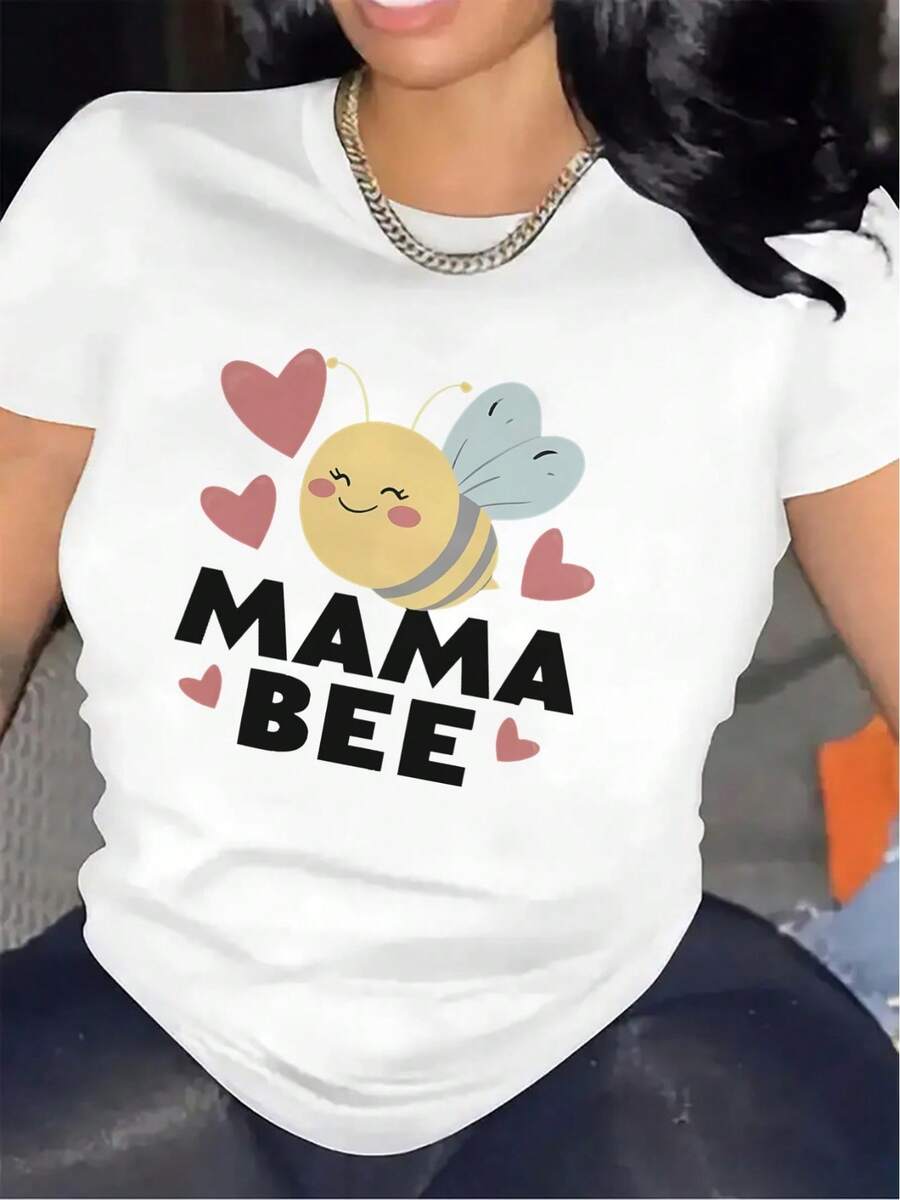 FashionNEW Short-Sleeved T-Shirt With Bee Design, Ideal For Both Indoor And Outdoor Activities, Durable And Comfortable, Perfect For Relaxed Wear In The Living Room Or Kitchen - Unisex Cotton T-Shirt, Urban Vintage Style, Round Neck And Short Sleeves. - 白色 - 查看 1
