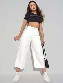 Jeans de pierna ancha recortado - Blanco - Ver 5