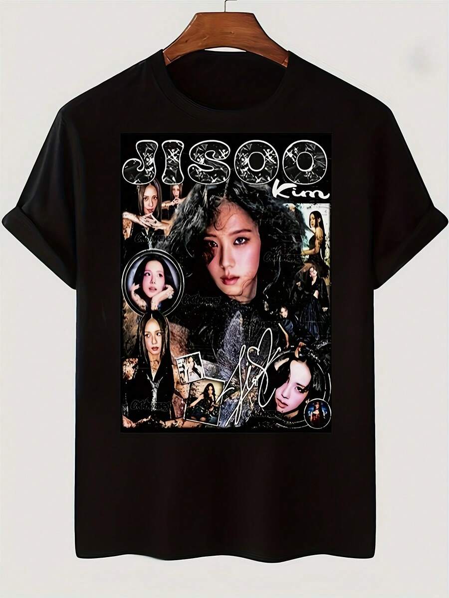 Unisex T-Shirt With Anime Patchwork Design, Soft Fabric, A Must-Have Urban Casual Fashion Item, Suitable For All Seasons, Versatile Style For Any Season, Economical For Daily Wear And Also An Excellent Christmas Gift For Fans And Friends--160 Grams, Women's Blouses, Blouses, Casual Blouses For Women, Informal Blouses For Women, Women's Tops, Tops, Unisex. - 黑色 - 查看 1