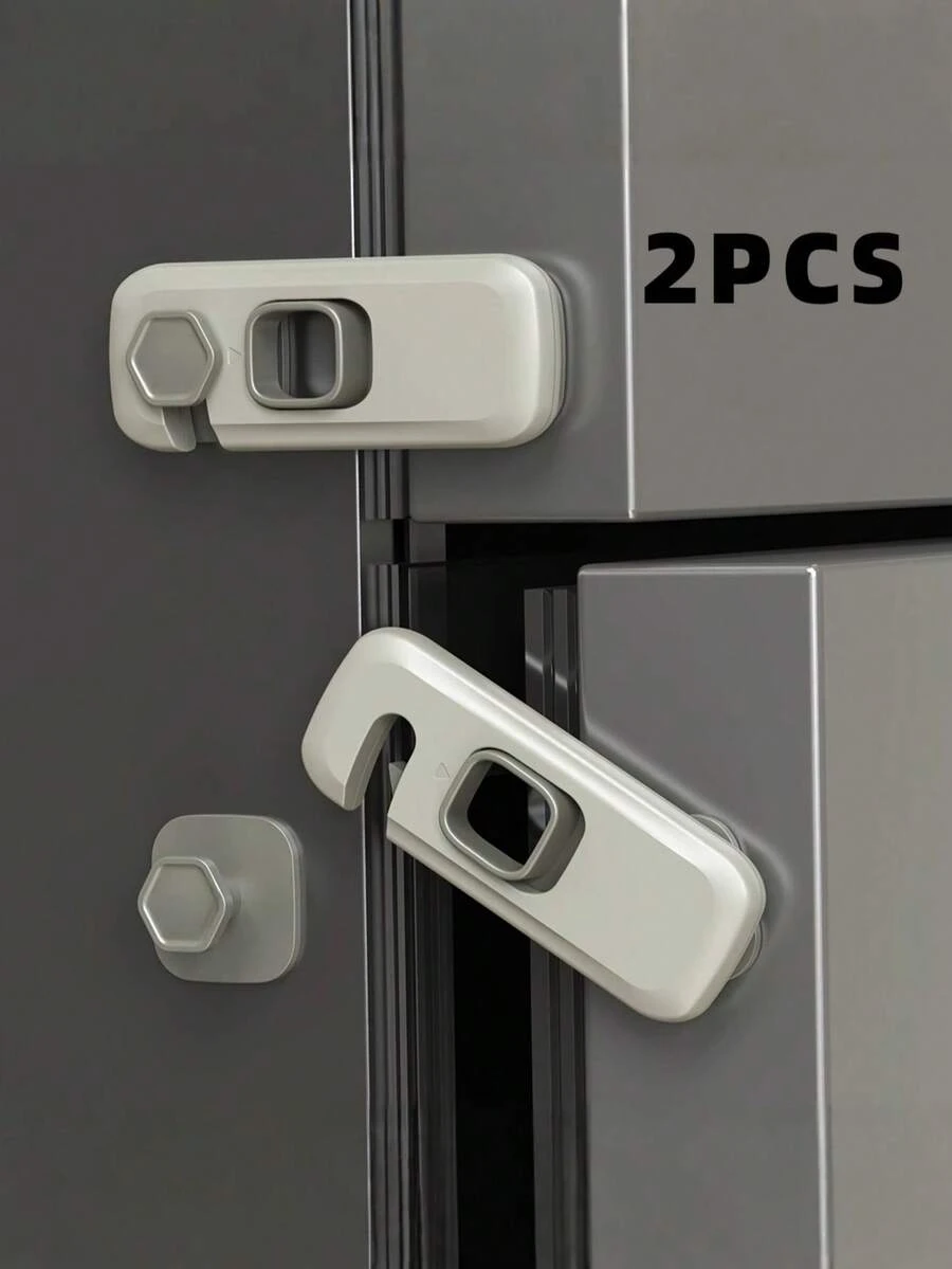 2pcs Universal 360° Rotatable Single Door Refrigerator Lock, Safety Protection Lock For Cabinets, Freezers, Easy Installation With 2 Adhesive Pads, No Drilling Required - Lock - View 1