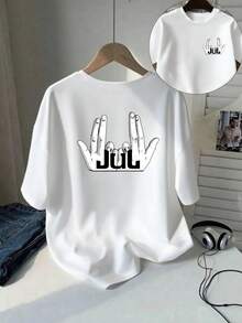 New Short-Sleeved T-Shirt, 180g, 1% Cotton, With Prints On The Front And Back - Peace Symbol, JUL Logo - Fashionable Printed T-Shirt For Women, For Spring/Summer, Versatile And Casual - Suitable For Layering In Spring And Autumn, And For Wearing Alone In Summer, Unisex. - 黑色 - 查看 6