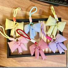 個性化刺繡字母流蘇托特包，大容量帆布通勤單肩包，沙灘包，隨機顏色蝴蝶結吊飾 - 彩色 - 查看 3