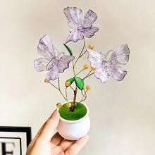 1pc Exquisite Butterfly Artificial Potted Plant With Fashionable Beaded Artificial Flowers, Elegant Craft Ornament, Creative Holiday Gift, Suitable For Wedding Decor, Home Room And Office Desk Decoration - Multicolor - View 11