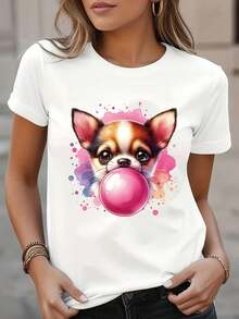 Soft And Breathable T-Shirt With A Cute Puppy Design, The Perfect Gift For Friends And Parents - White - View 1