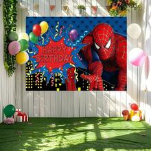 1pc Spider-Man Happy Birthday Backdrop Marvel Superhero Boy Party Decoration Cartoon Photography Background Indoor Holiday Gathering Scene Layout Cake Table Wall Tapestry Anime Fan Birthday Party Props Wall Hanging Decor - 多色 - 查看 5