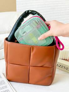 Bolsa de maquillaje de malla de dopamina con cordón (color aleatorio), bolsa portátil y transpirable para almacenamiento de cosméticos y lápiz labial, esencial para viajes - Multicolor - Ver 6