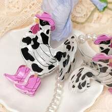 Rooster Shaped Hair Claw Clip, Cow Print Chick Hair Clip, Funny Quirky Design, Interesting Personalized Black & White Large Size Hair Clip For Women, Niche Personalized, Creative Quirky Hair Accessory, Suitable For Bun, Curly, Long Hair, Daily Commute - View 6