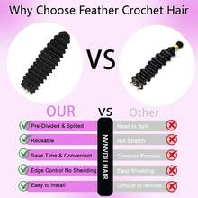 bling hair Tóc móc sợi sóng sâu, 100 sợi, kiểu thắt nút kỳ diệu, tóc móc xoăn dành cho nữ, đã được tách sẵn, không có nút thắt, tóc nối móc sợi lông vũ làm từ tóc thật. - Natural Black - Xem 2