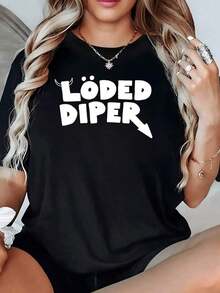 100% Cotton. The Fun Phrase "LOADED DIPER" Symbolizes Rebellious Energy And A Free Attitude, Perfect For Women With Strong Personalities. Women's 100% Cotton Casual T-Shirt, Comfortable For Everyday Wear. Women's Simple Solid Color T-Shirt, Loose And Slim Fit Casual Short Sleeve - 白色的 - 查看 8