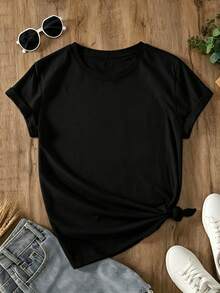 Women's Short Sleeve T-Shirt With Puppy Print And Rainbow Stripes | White Base With Creative Graffiti Style Pet Pattern + Adorable Rejuvenating Design, Loose And Breathable T-Shirt For Pet Lovers, Women's T-Shirt - 黑色 - 查看 4