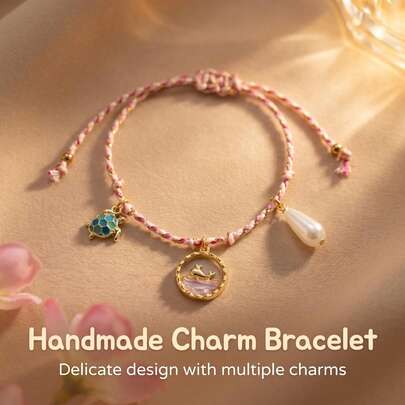 1 chiếc vòng tay bện thời trang, vòng tay mặt dây chuyền hình sao biển, sứa, ngọc trai, phong cách Bohemian, chủ đề kỳ nghỉ biển cả.