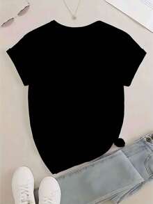 Women's Short-Sleeved T-Shirt With Round Neck, Featuring A Starry Sky, Stars And Moon Print, A Casual And Fashionable Top For Women. - 黑色 - 查看 4