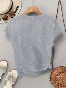 Nueva llegada de verano: Camiseta con estampado de corazones en degradado, estilo casual coreano, cuello redondo, manga corta, colección para el Día de San Valentín. - Blanco - Ver 9