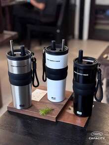 1件不鏽鋼吸管大容量保溫水瓶附茶濾，便攜車用咖啡杯，冷水瓶，316不鏽鋼水瓶，簡約時尚附便攜手柄與吊飾，方便外出、購物或旅行攜帶，適合戶外露營、運動、健身、騎行、徒步、飲水、野餐，亦可作為畢業禮物或返校季小禮物 - 彩色 - 查看 4