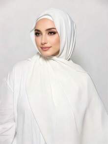 1pc 3-In-1 Instant Chiffon Hijab With Built-In Magnet And Inner Cap/All-In-One Instant Hijab - No Pins Needed, Non-Slip Fit, Quick Wear - White - View 4