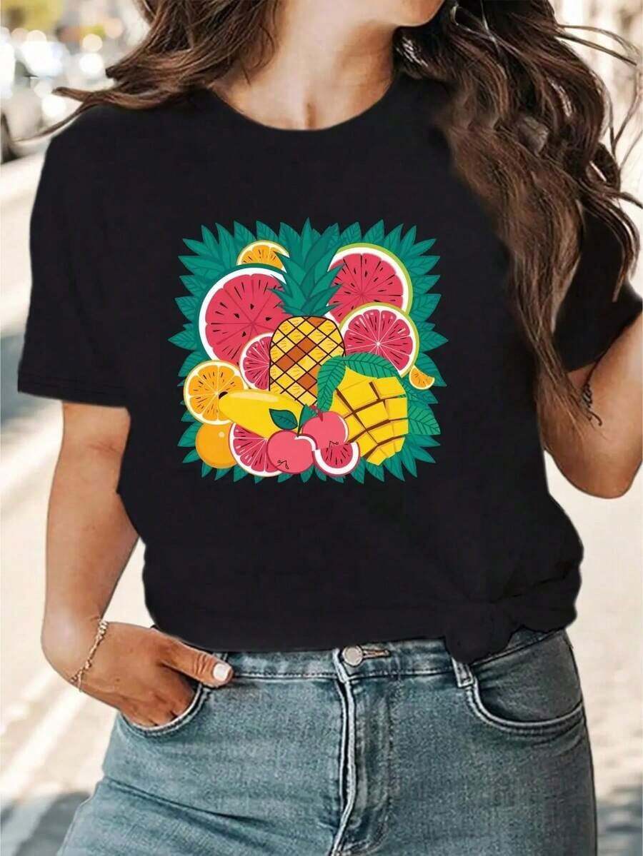 Women's T-Shirt With A Unique Print That Stands Out From The Crowd. Made From Comfortable And Breathable Cotton Fabric, It's The Perfect Choice For Everyday Wear At Home, Casual Vacations, And Parties. Flash . Wardrobe Essentials. Very Good Quality. QJX5. Suitable As A Gift. Women's T-Shirt. Blouses > Elegant. Boho Chic. Soft, Breathable, And Comfortable Women's Top, Ideal For Spring, Summer, And Fall, Perfect For Vacations, Travel, And Everyday Wear. - 黑色 - 查看 1