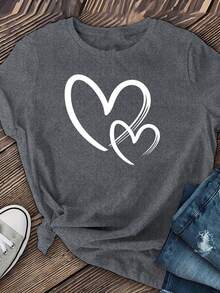 Heart-Shaped T-Shirt, Valentine's Day Gift, Cute Valentine's Day Design, Self-Affirmation T-Shirt, Gift For Girlfriend. - 灰色 - 查看 12