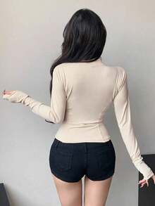 Chaqueta Ajustada Con Cierre De Cremallera Para Mujer - Beis 2 - Ver 5