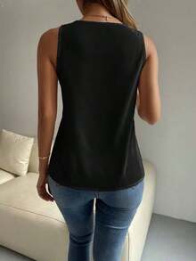 Top tank con encaje escote V - Negro - Ver 2