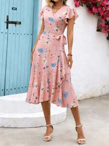 Holidaya Vestido midi con estampado floral y estilo envolvente para mujer - Rosa - Ver 7