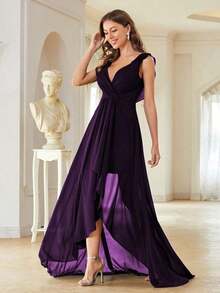 Vestido de dama de honor elegante de gasa con drapeado asimétrico para boda de primavera - Morado - Ver 1