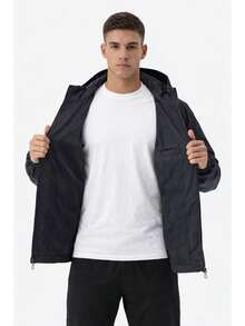Men's Waterproof Windbreaker With Removable Hood, Sportswear For Gym Or Running - Black - View 5