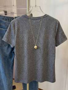 29 Camiseta de mujer de cuello redondo elástico regular - Gris Oscuro - Ver 2