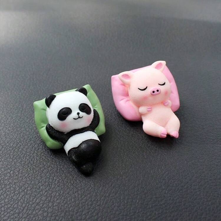 4pcs Cute Sleeping Animal Car Interior Accessories, Suitable For Rearview Mirror, Dashboard, Home, Garden, Office Decor, Interesting Decorative Gift, Adorable Sleeping Animal Car Ornament, Relaxing Plush Doll - Multiple Styles - View 3