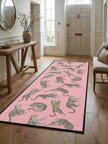 1pc Pink Background Cheetah Pattern Long Doormat, Personalized Style Hallway Decor Mat, Practical, Multiple Sizes Available, Corridor Long Carpet, Carpet, Long Carpet, Area Small Rug, Mat, Home Decor, Area Rug, Living Room Area Rug, Living Room Home Decor, Room Decor, Washable Carpet - Multicolor - View 5