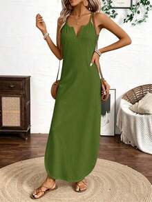 Vestido Maxi de Tirantes Finos con Rayas Verticales Multicolor para Mujer BDSHJKa - Verde Oliva - Ver 6