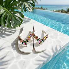 Infradito con decorazioni in strass stile bohémien, sandali in EVA morbida antiscivolo e resistenti, nuovi sandali estivi da donna per spiaggia, piscina e uso casual, stile versatile INS - Bianco - Visualizzare 15