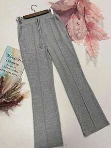 High-Waisted Wide-Leg Pants With Crease, Plain Wool, For Winter. - 淺灰色 - 查看 1