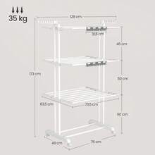 SONGMICS Wäscheständer, Standtrockner 4 Ebenen, klappbar, rollbar, Flügelwäscheständer, Sockenhalter, 63,5 x 128 x 173 cm - Weiss - Übersicht 5