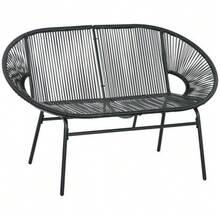 2-Seater Polyrattan Garden Bench, Supporting Up To 260 Kg, Black, Robust Steel Frame, Ideal For Terrace And Balcony. - Black - View 1