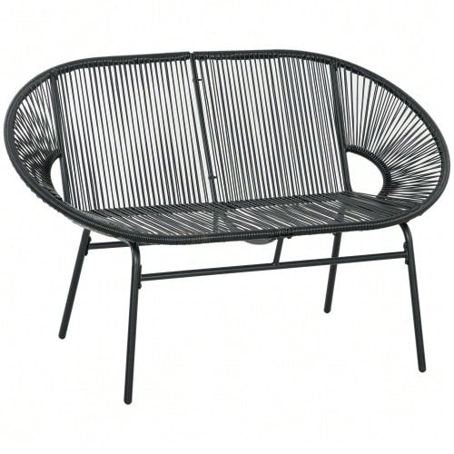 2-Seater Polyrattan Garden Bench, Supporting Up To 260 Kg, Black, Robust Steel Frame, Ideal For Terrace And Balcony. - Black - View 1