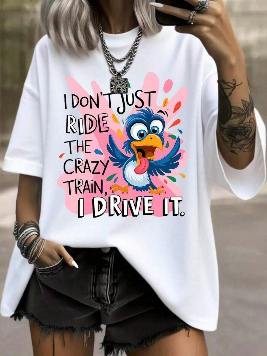 ropa de mujer talla grande, Ropa de mujer talla grande, Camiseta de mujer talla grande, Top casual de manga corta con cuello redondo, Tejido de elasticidad media, Lavado a máquina, Ajuste cómodo para todas las estaciones, Camiseta de mujer, Camiseta con estampado plano 2D único, Ajuste cómodo, Camisetas de mujer con estampado plano 2D - Blanco - Ver 1