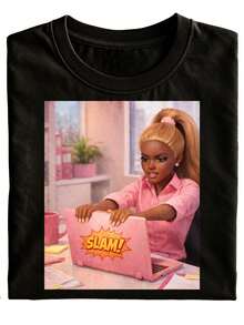 Una camiseta de manga corta para mujer, moderna, a la moda, retro y elegante, de corte holgado, adecuada para actividades al aire libre en primavera y verano.Esta es una camiseta negra moderna y divertida, con un diseño de una laptop rosa y la palabra "Slam", lo que la hace perfecta para salidas informales y como un regalo recomendado.Hecha con este conjunto de manga corta moderno y fácil de combinar, es ideal para el uso diario informal.blusas para mujer,blusas casuales para dama,tops,, mujer premium,y2k,playeras de mujer curvy,ofertas y liquidaciones ropa mujer,playeras deportivas para mujer,,playeras de hombre, mujer,blusas>elegante D8M8 - Negro - Ver 1