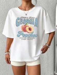 Men's  Summer T-Shirt, Vintage Graphic Design Of Fresh And Juicy Georgia Peaches, Soft Cotton, Casual Style, Perfect For Summer, Stylish And Comfortable Outfit, Unique Fruit Print Design, Men's Clothing, Suitable As A Gift. Women's T-Shirt. Blouses>Elegant. Boho Chic, Soft, Breathable And Comfortable Women's Top, Ideal For Spring, Summer And Autumn, Perfect For Vacation, Travel And Everyday Wear. - 白色 - 查看 5