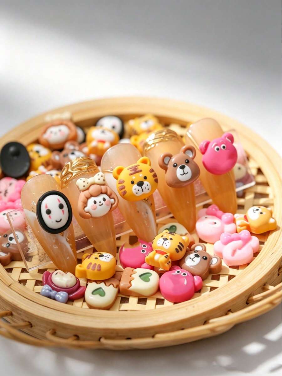 10-100個可愛3D熊貓虎紋樹脂美甲飾品,卡通動物美甲裝飾DIY美甲藝術 - 彩色 - 查看 1