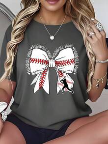 Camiseta 100% algodón puro, con estampado de "baseball mom", cuello redondo, cómoda camiseta de manga corta para mujer, top deportivo casual transpirable, disponible en varios colores, perfecta para regalos navideños. - Blanco - Ver 10