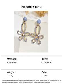 OOQ 1 Pasang Anting Bunga Berongga Rotan Buatan Tangan Minimalis Musim Panas, Anting Wanita Elegan, Modis, Manis, Segar, Serbaguna, dan Dapat Dipersonalisasi, Cocok untuk Pantai, Pesta, Pernikahan, Hadiah untuk Pengiring Pengantin (Anyaman Rotan Buatan Tangan, Bentuk dan Arah Acak) - Biru - View 6