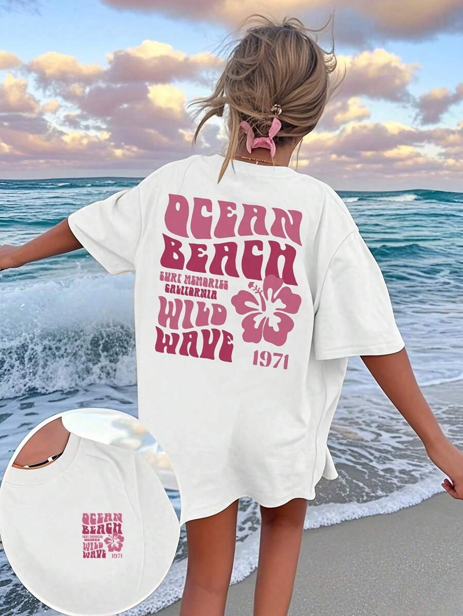 Clothing 2025 - Girls' Loose-Fitting Short-Sleeved Shirt, Medium To Large Size, Men's Summer Outfit - White - View 1