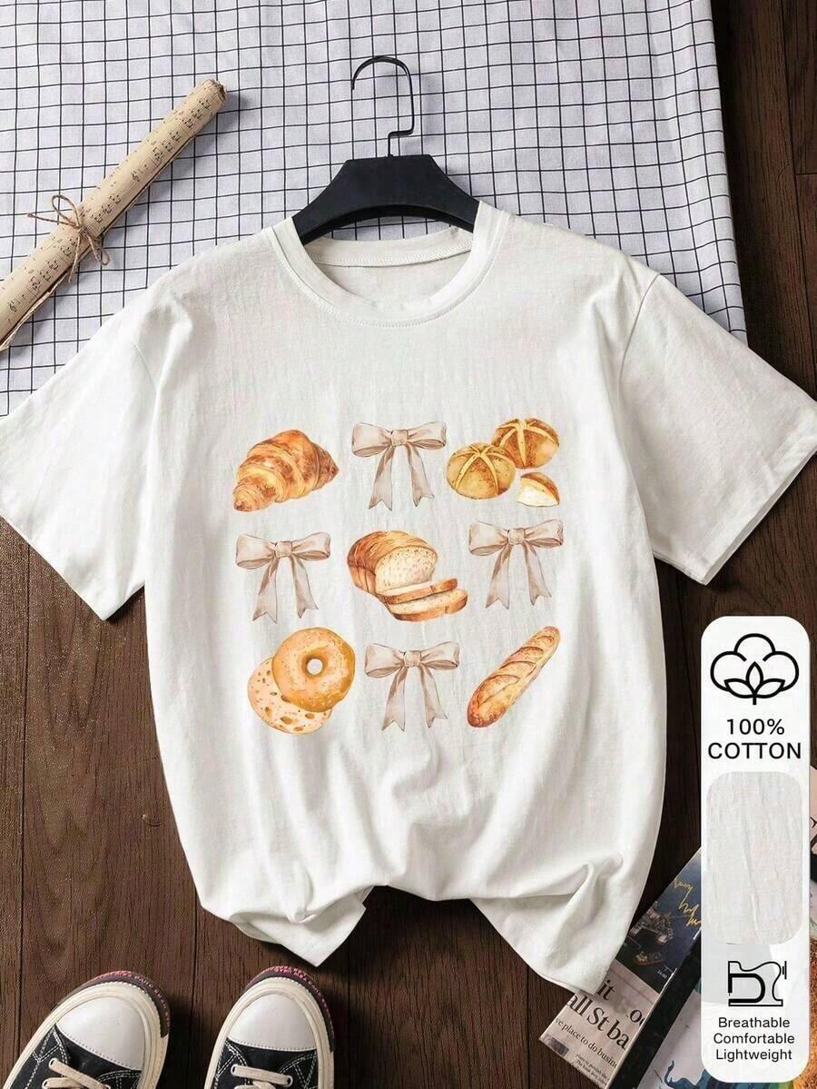 Conjuntos de Verano para Mujer, Camiseta de Manga Corta 100% Algodón, Camiseta Casual con Estampado de Conchas, Camiseta con Patrón Inspirado en Milán 2026, Conjuntos de Primavera/Verano para el Primer Día de Clases para Mujer, playeras de mujer - Blanco 3 - Ver 1