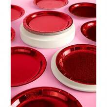 xo Fetti - Platos holográficos de lámina roja Paquete de 25 unidades Decoraciones de fiesta de feliz cumpleaños fiesta de día festivo platos frescos para pasteles Navidad día de San Valentín - rojo - Ver 6
