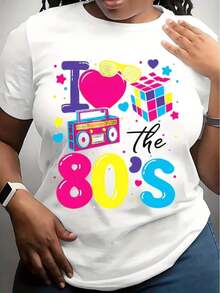 Women's Clothing Women's T-Shirt With I ❤️ Retro 80s Print With Boombox And Sunglasses Design – Perfect For 80s Theme Parties, Casual Wear And Nostalgic Outfits, Women's Shirts - 白色 - 查看 1