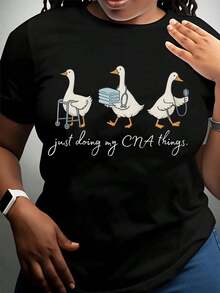 Women's Cotton T-Shirts, Nurse Shirt With Duck Design, Funny Gift For CNA Nurses, Healthcare Workers, Hospital Staff Uniform, Women's Basic Blouses. - 黑色 - 查看 2